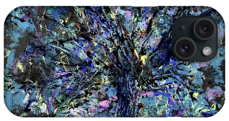 Tree iPhone Case featuring the painting Abstract Blue Night Tree by Patty Donoghue
