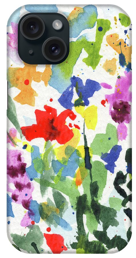 Abstract Flowers iPhone Case featuring the painting Abstract Burst Of Flowers Multicolor Splash Of Watercolor I by Irina Sztukowski