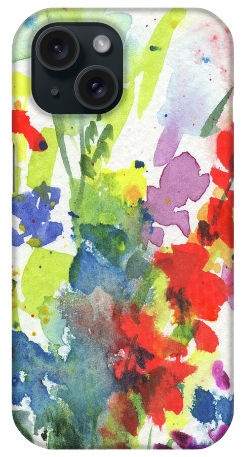 Abstract Flowers iPhone Case featuring the painting Abstract Burst Of Flowers Multicolor Splash Of Watercolor IV by Irina Sztukowski