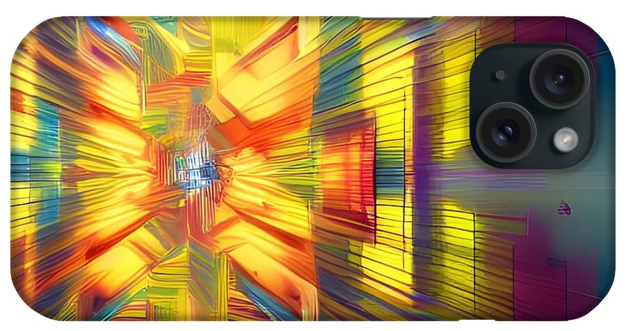 Digital Abstract Yellow Gold Lines iPhone Case featuring the digital art Abstract Exploding by Beverly Read