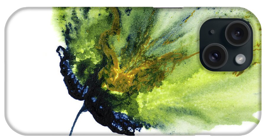 Abstract Flower iPhone Case featuring the painting Abstract Flower Green Yellow Navy 1 by Catherine Jeltes