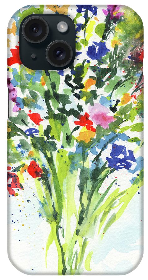 Abstract Flowers iPhone Case featuring the painting Abstract Flowers Burst Of Multicolor Splash Of Watercolor II by Irina Sztukowski