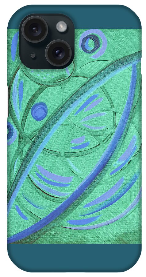Abstract iPhone Case featuring the painting Abstract Green and Blue Spirals by Corinne Carroll