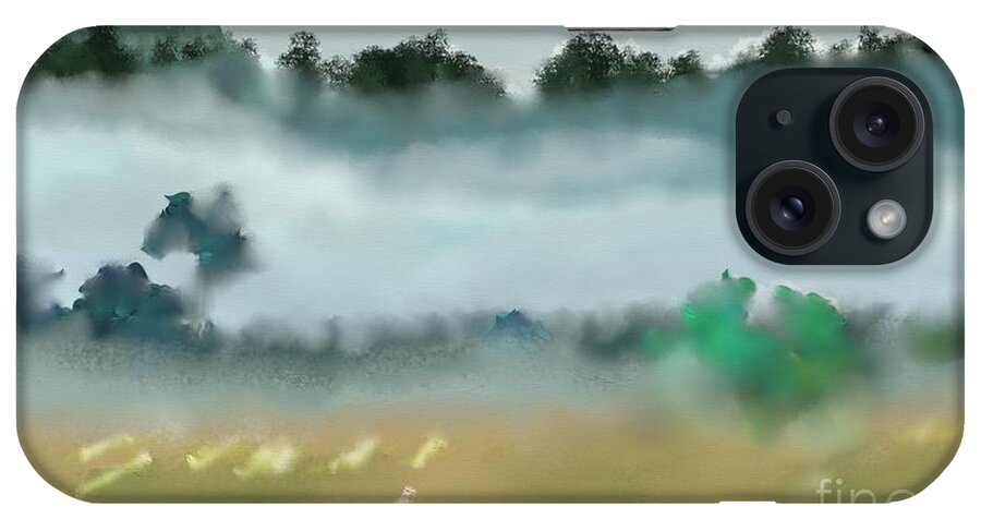 Landscape iPhone Case featuring the digital art #Abstraction #Trees in the #Mist by Arlene Babad