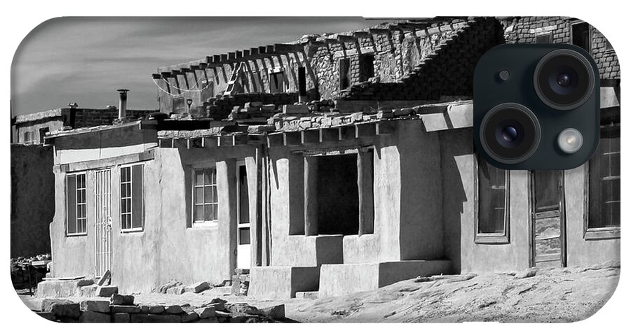 Acoma Pueblo iPhone Case featuring the photograph Acoma Pueblo Adobe Homes B W by Mike McGlothlen