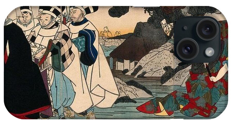 Actors In Procession And A Fight. Colour Woodcut By Yoshitaki iPhone Case featuring the painting Actors in procession and a fight. Colour woodcut by Yoshitaki, early 1860s by Artistic Rifki