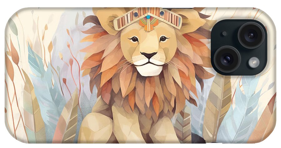 Abstract iPhone Case featuring the painting Adorable Lion Illustration For Personal Project,background, Invi by N Akkash