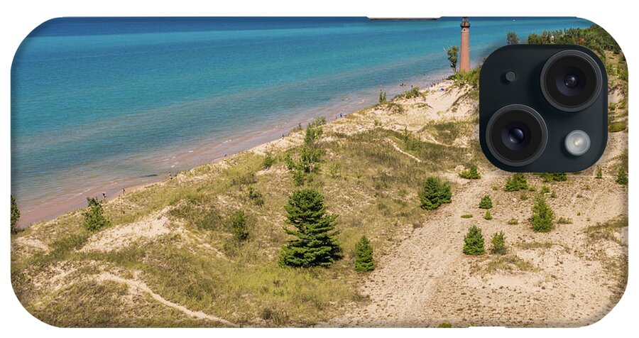 Drone iPhone Case featuring the photograph Aerial of Little Sable Lighthouse Michigan by John McGraw