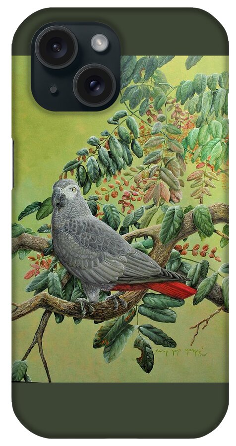 African Grey Parrot iPhone Case featuring the painting African Grey Parrot by Barry Kent MacKay