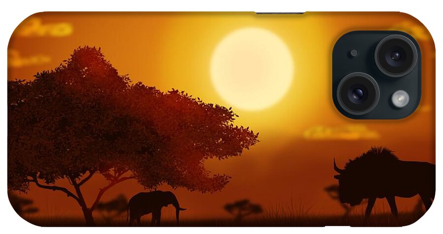 Landscape iPhone Case featuring the digital art African Sunset II by Eva Sawyer