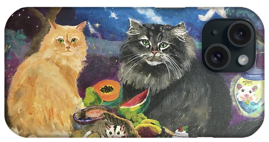 Cats iPhone Case featuring the painting After Midnight by Linda Kegley