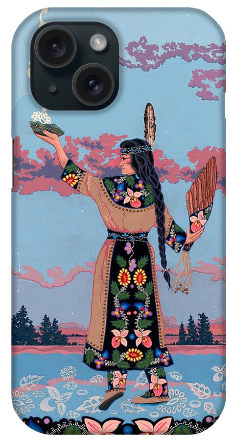Native Woman iPhone Case featuring the painting Agwamo - She Walks on Water by Chholing Taha