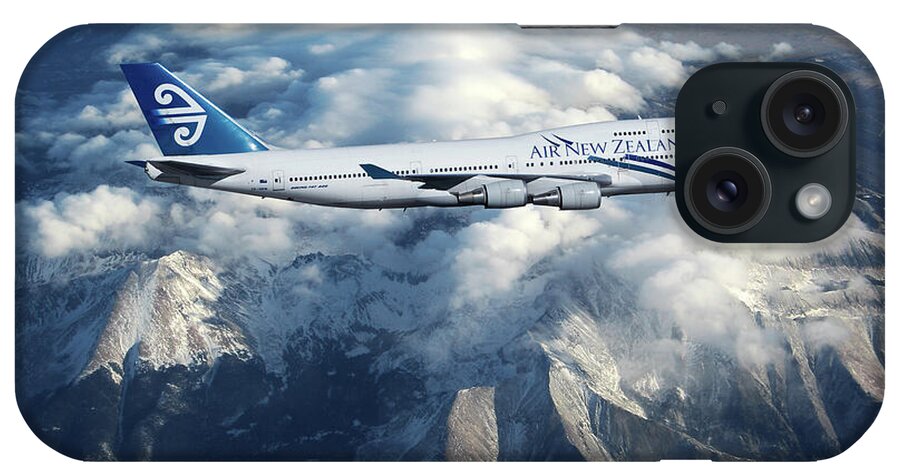 Air New Zealand Airlines iPhone Case featuring the mixed media Air New Zealand Boeing 747 by Erik Simonsen