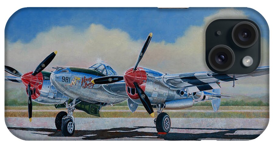 Aviation Art iPhone Case featuring the painting Airshow P-38L Lightning by Douglas Castleman