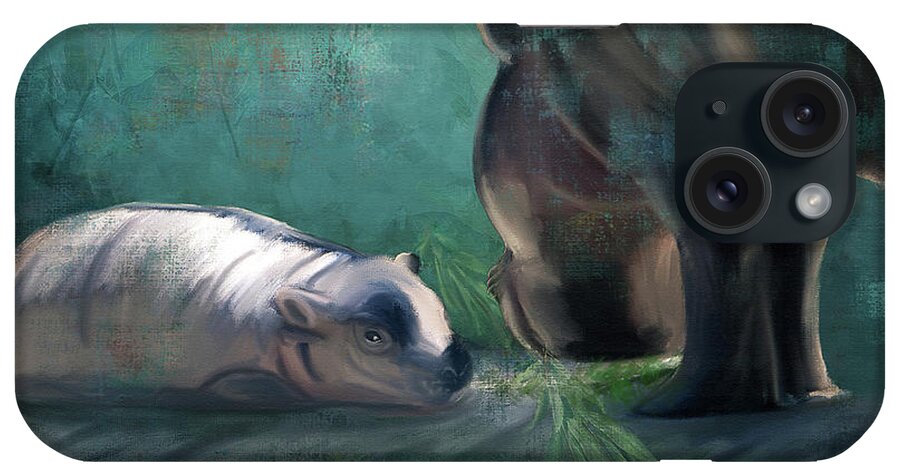 Hippos iPhone Case featuring the digital art Akobi and Mabel by Erika Weber