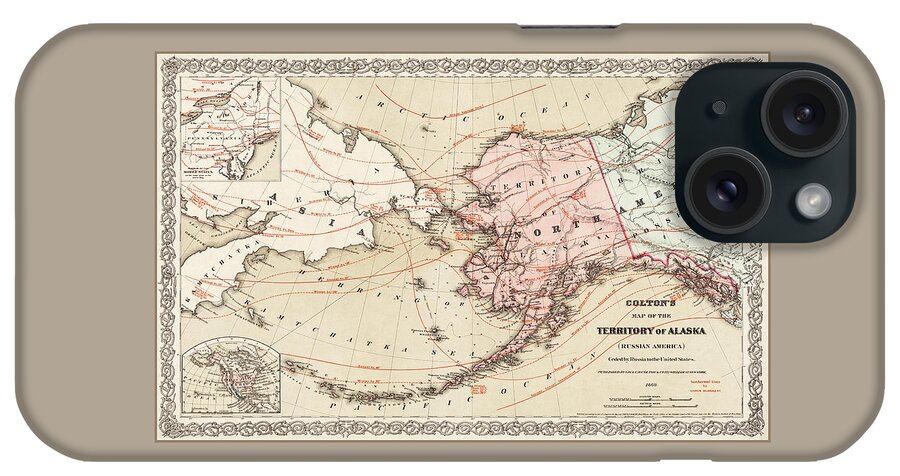 Alaska Map iPhone Case featuring the photograph Alaska Antique Map 1868 by Carol Japp
