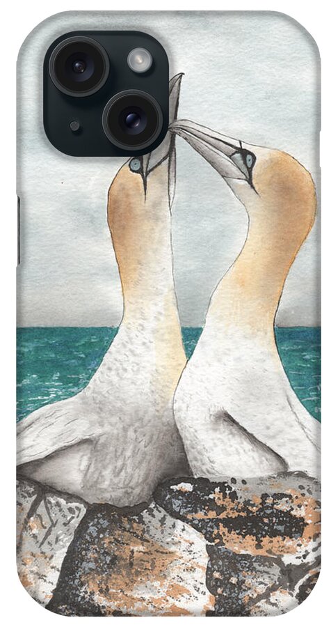 Albatross Watercolor iPhone Case featuring the painting Albatross' Kissing by Bob Labno