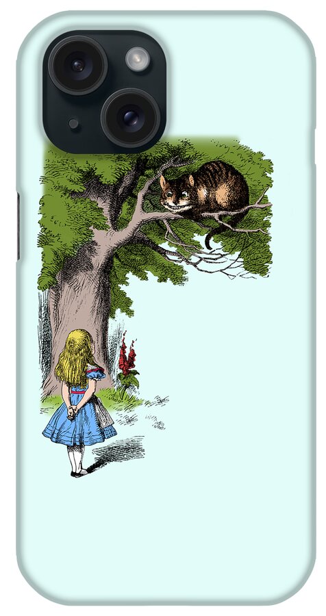 Alice In Wonderland iPhone Case featuring the digital art Alice in Wonderland and the Cheshire Cat scene by Madame Memento