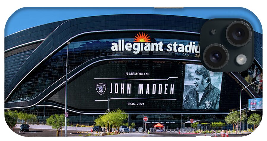 John Madden iPhone Case featuring the photograph Allegiant Stadium Las Vegas Raiders John Madden Tribute Game day Panoramic View by Aloha Art