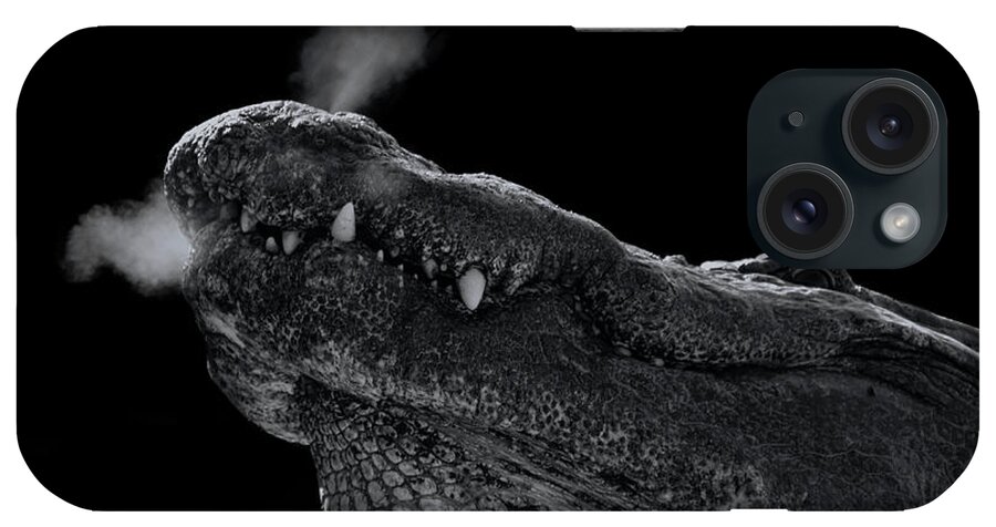 Black iPhone Case featuring the photograph Alligator in Black and White by Carolyn Hutchins