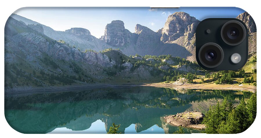 Allos iPhone Case featuring the photograph Allos lake, mirror effect by Jean-Luc Farges