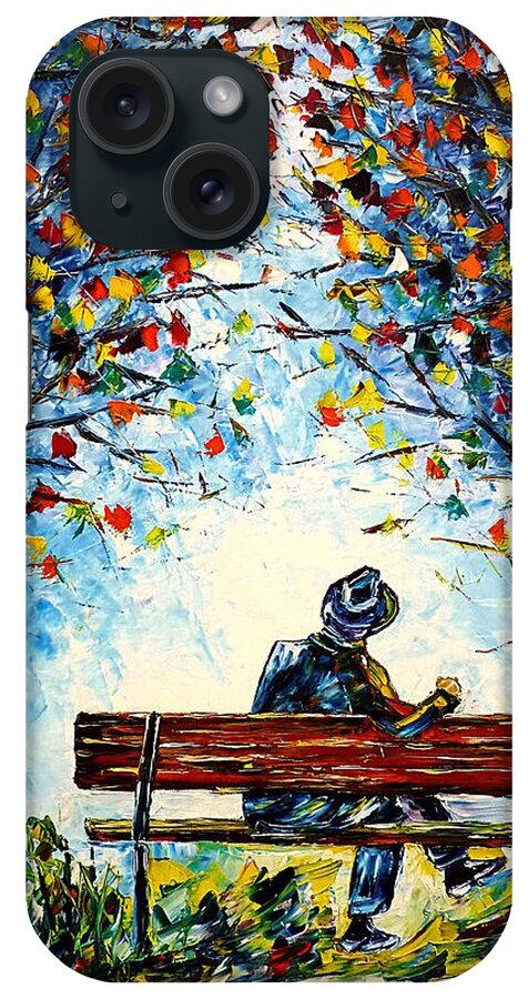 Lonely Man iPhone Case featuring the painting Alone On A Bench by Mirek Kuzniar