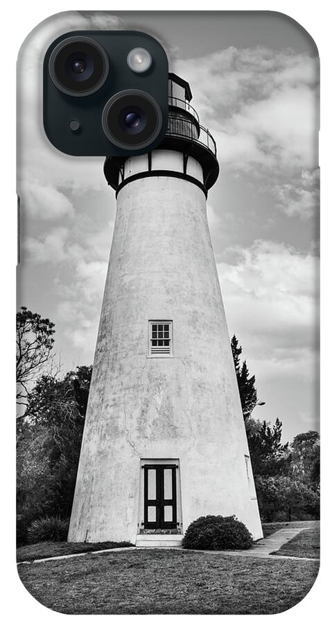 Clouds iPhone Case featuring the photograph Amelia Island Lighthouse in the Clouds in Black and White by Debra and Dave Vanderlaan