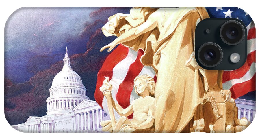 Tom Lydon iPhone Case featuring the painting America - Apotheosis of Democracy - Peace Protecting Genius by Tom Lydon