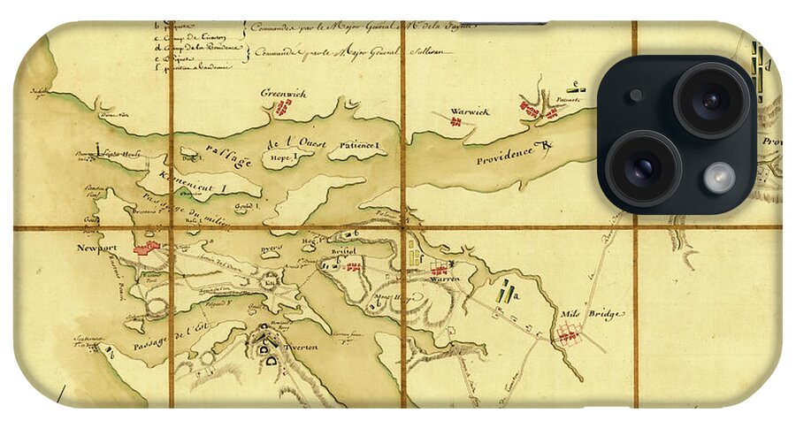  Revolution iPhone Case featuring the drawing American Positions after retreat to Long Island 1778 by Vintage Military Maps