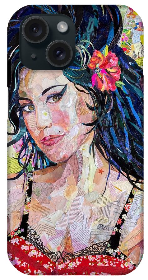 Mixed Media Collage Tornpaper Magazines Reclaimed Portrait Portraits Singer Singers Celebrity Star Woman Women Amy Winehouse Hair Beehive iPhone Case featuring the mixed media Amy by Li Newton