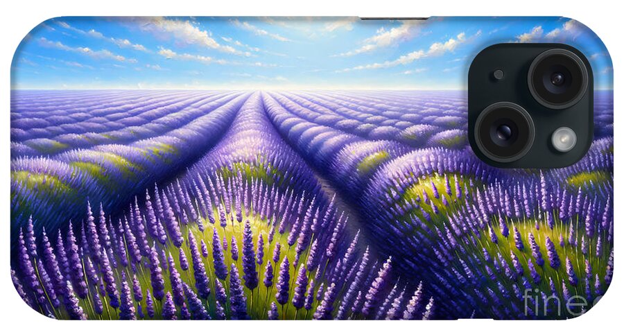 Lavender iPhone Case featuring the painting An endless field of lavender under a bright clear blue sky by Jeff Creation
