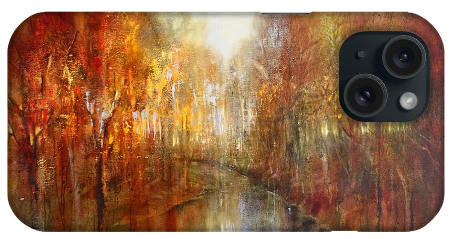 Colorful iPhone Case featuring the painting And the forests will echo with laughter by Annette Schmucker