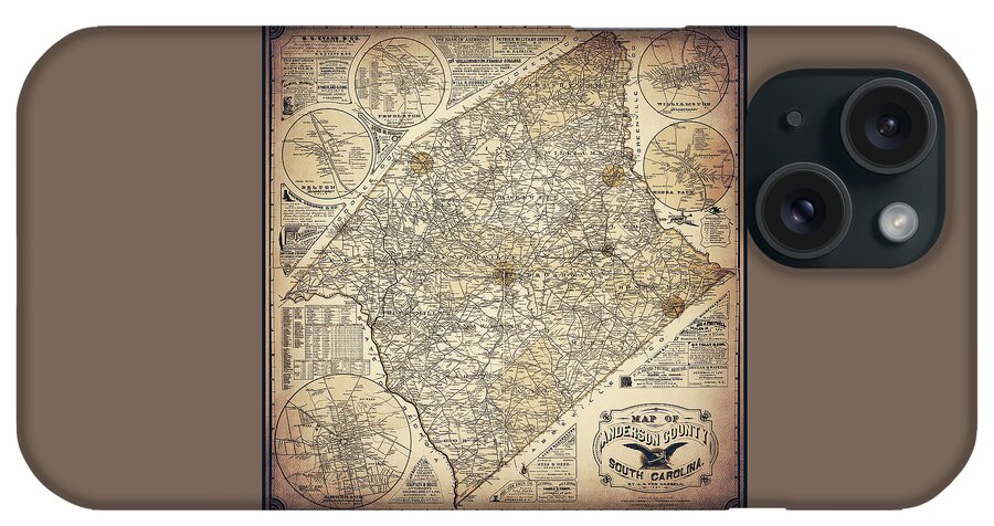South Carolina iPhone Case featuring the photograph Anderson County South Carolina Vintage Map 1897 Sepia by Carol Japp