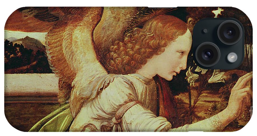 Angel iPhone Case featuring the painting Angel Gabriel, detail from the Annunciation by Leonardo da Vinci