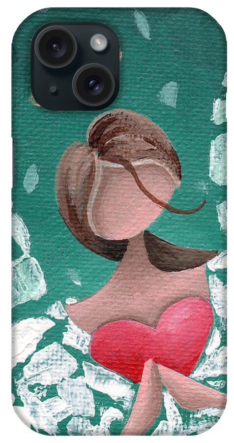 Angel iPhone Case featuring the painting Angel Hearted - Teal Square by Annie Troe