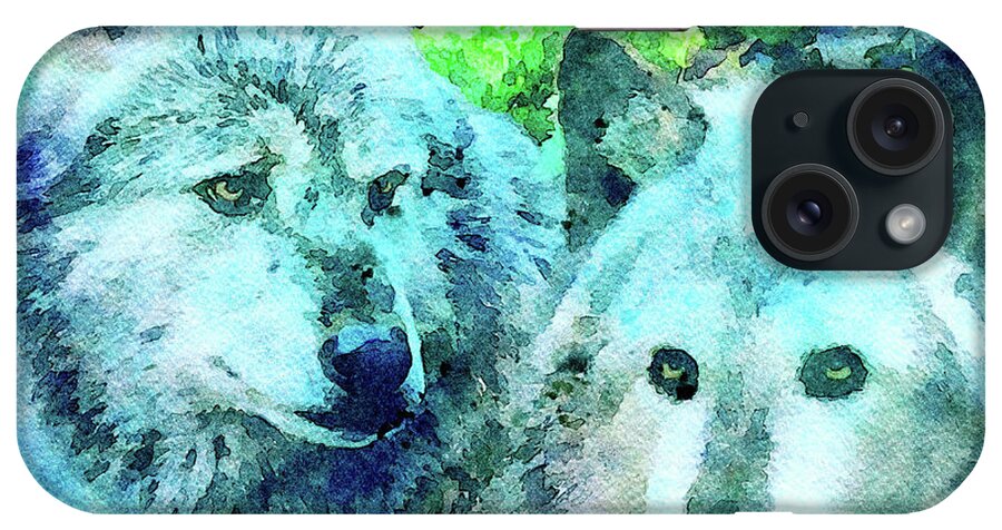 Timber Wolves iPhone Case featuring the mixed media Animal-Timber Wolves Wildlife Watercolor Painting by Shelli Fitzpatrick