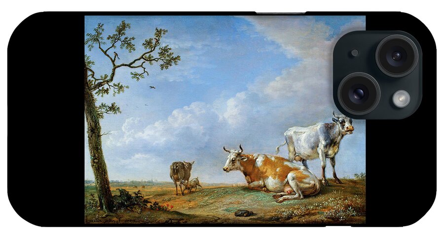 Animals Resting In The Pasture iPhone Case featuring the painting Animals Resting in The Pasture by Paulus Potter 1649 by Paulus potter