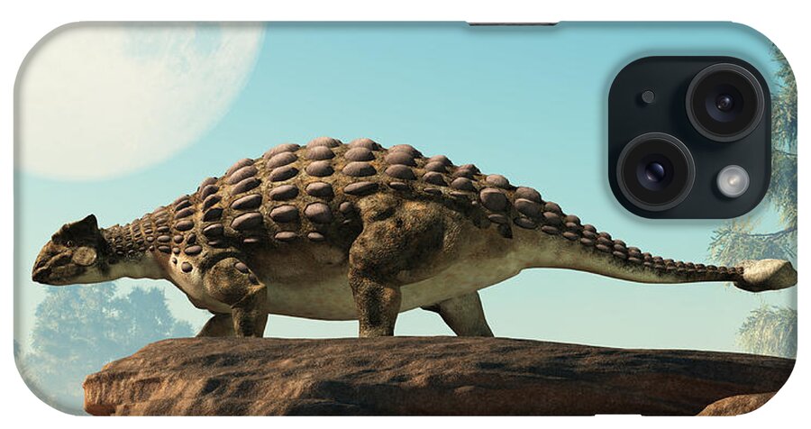 Ankylosaurus iPhone Case featuring the digital art Ankylosaurus Looking at the Full Moon by Daniel Eskridge