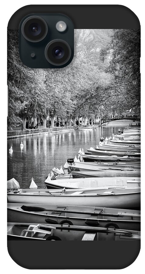 Annecy iPhone Case featuring the photograph Annecy France Canal du Vasse Black and White by Carol Japp