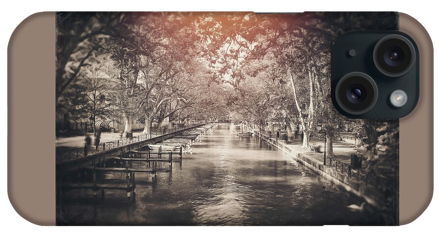 Annecy iPhone Case featuring the photograph Annecy France Idyllic Canal du Vasse Vintage Sepia by Carol Japp
