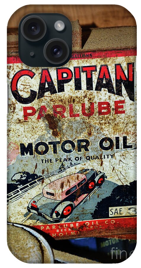 Paul Ward iPhone Case featuring the photograph Antique Capitan 2 Gallon Parlube Motor Oil Tin Can by Paul Ward