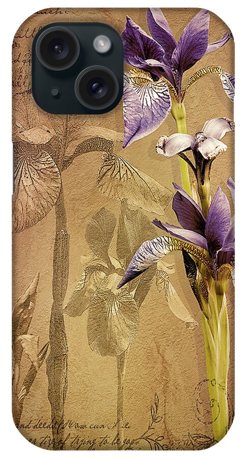 Flowers iPhone Case featuring the digital art Antique Iris by Linda Lee Hall
