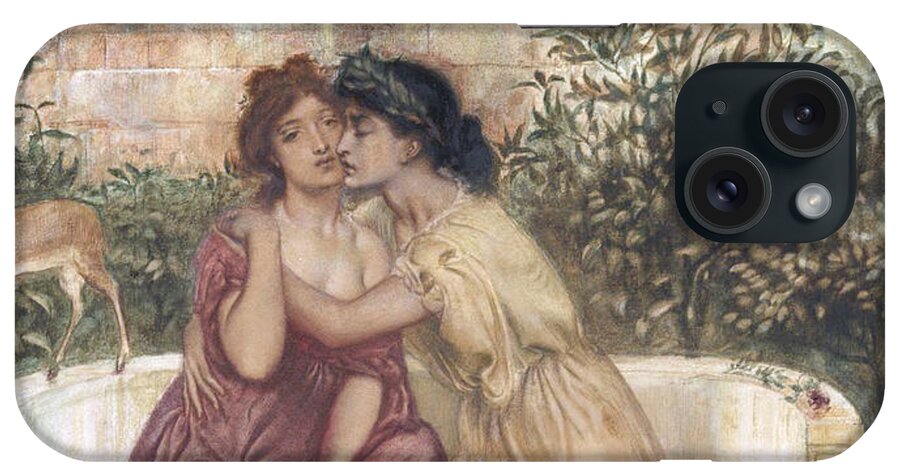 Sappho And Erinna In A Garden At Mytilene 1864 Simeon Solomon 1840-1905 iPhone Case featuring the painting Sappho and Erinna in a Garden at Mytilene 1864 by Simeon Solomon