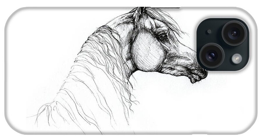 Arabian Horse iPhone Case featuring the drawing Arabian Horse Drawing 11 by Ang El