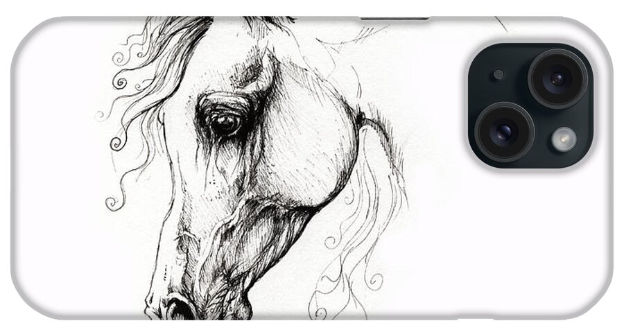 Fairytale iPhone Case featuring the drawing Arabian Horse Drawing 15 by Ang El