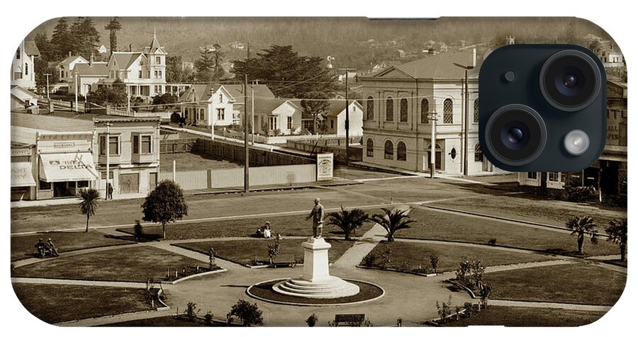 Arcata Plaza iPhone Case featuring the photograph  ARCATA PLAZA, With the eight-foot-tall bronze statue of U.S. President William McKinley 1913 by Monterey County Historical Society