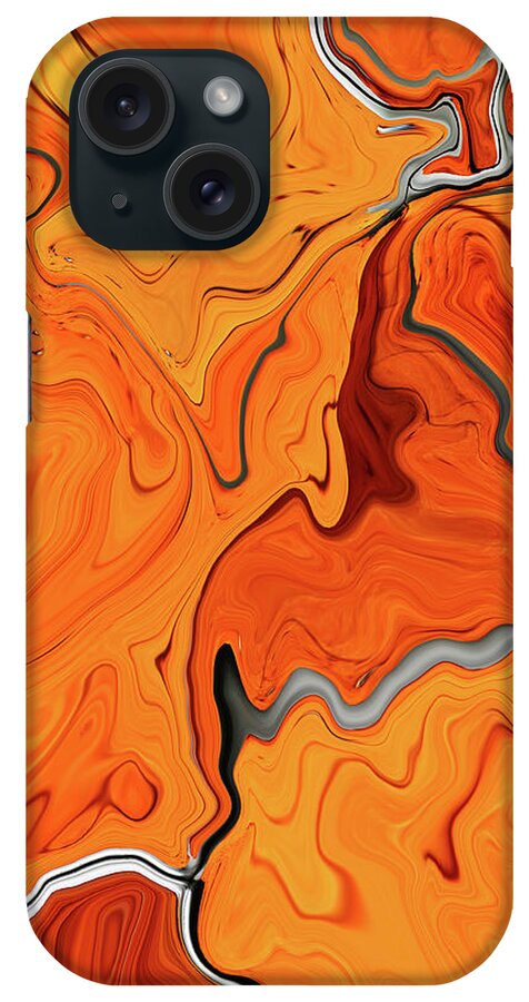 Abstract iPhone Case featuring the digital art Arlo - Contemporary Abstract - Fluid Painting - Marbling Art - Red Orange by Studio Grafiikka