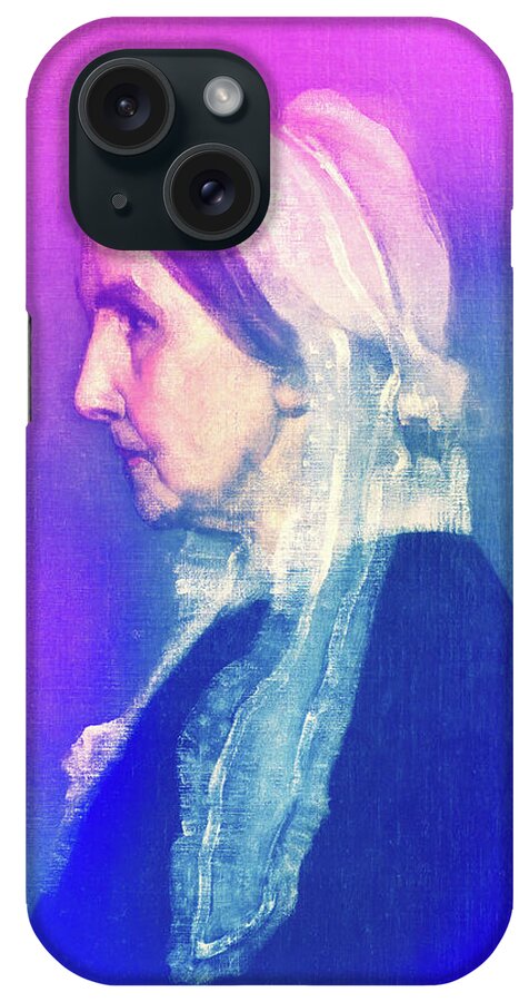 Arrangement In Grey And Black No. 1 iPhone Case featuring the digital art Arrangement in Grey and Black No. 1 by James Abbott McNeill Whistler - close-up in blue and violet by Nicko Prints