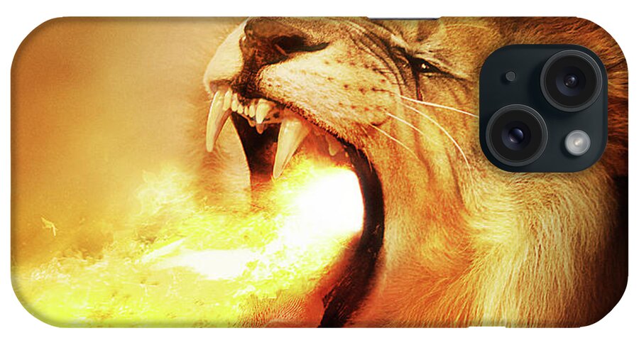 Lion iPhone Case featuring the digital art Art - Mighty Lion of Fire by Matthias Zegveld