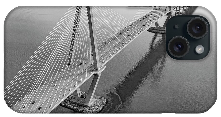 Arthur Ravenel Jr Bridge Black And White iPhone Case featuring the photograph Arthur Ravenel Jr Bridge Black and White by Dustin K Ryan